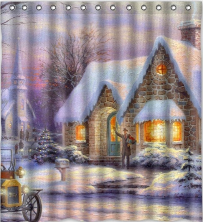 Fabric Shower Curtain 66(w)x72(H),Merry Christmas
