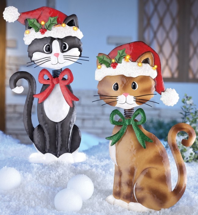 Holiday Bobble Head Cats Garden Stakes