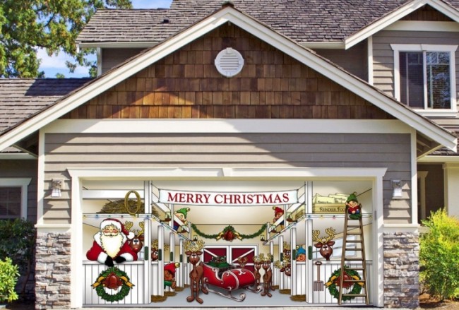 Huge Santa's Reindeer Barn Outdoor Christmas Holiday Garage Door Décor