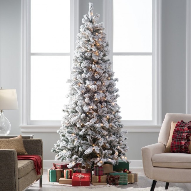 Classic Flocked Slim Pre-Lit Christmas Tree
