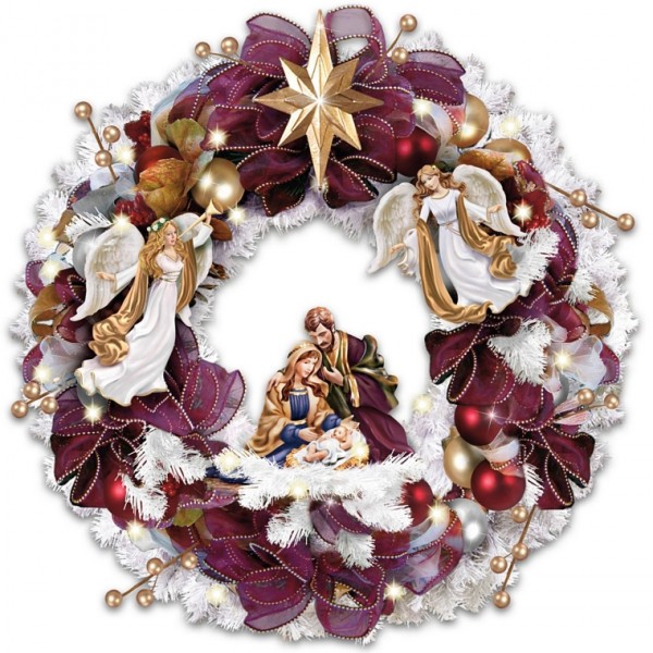 Illuminated Wreath With Angels And Nativity Christmas
