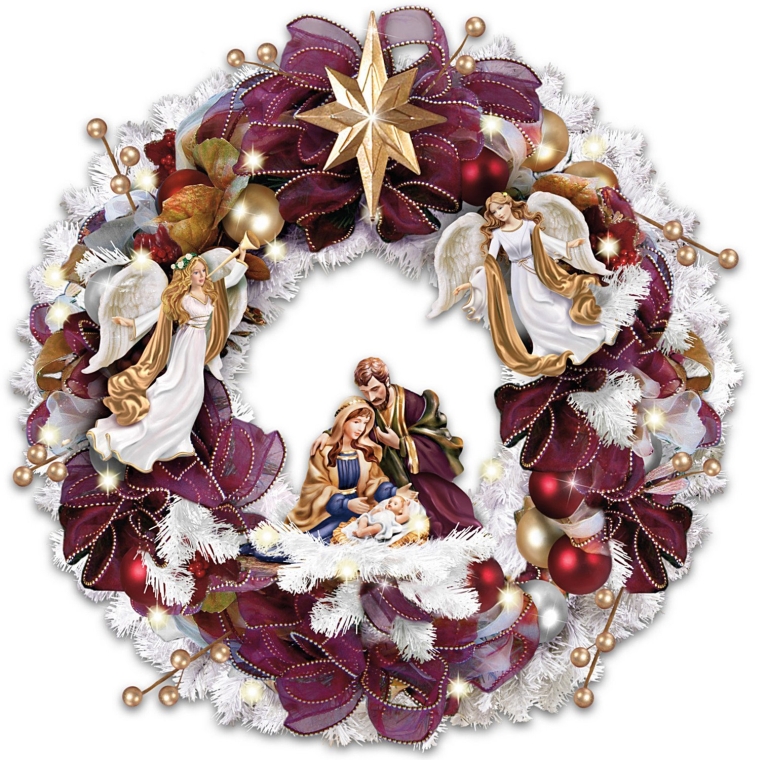 Illuminated Wreath With Angels And Nativity | Christmas