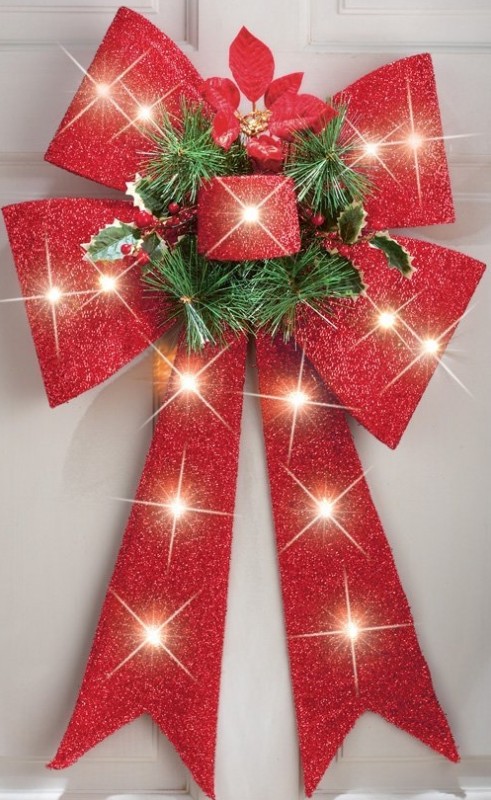 Lighted Christmas Bow Door Decoration