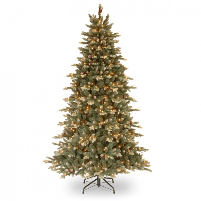 National Tree Copenhagen Spruce Hinged Tree with 40 Flocked Cones & 750 Clear Lights, 7.5'