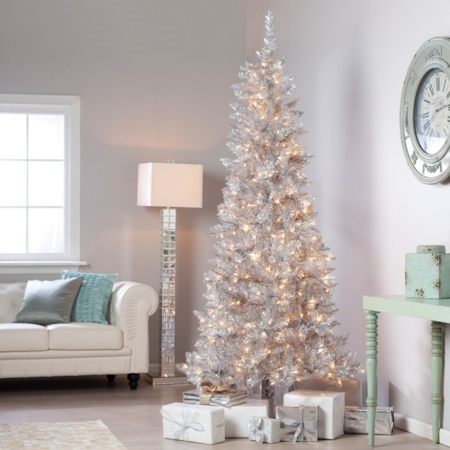 Silver Tiffany Tinsel Pre-Lit Christmas Tree by Sterling Tree Company