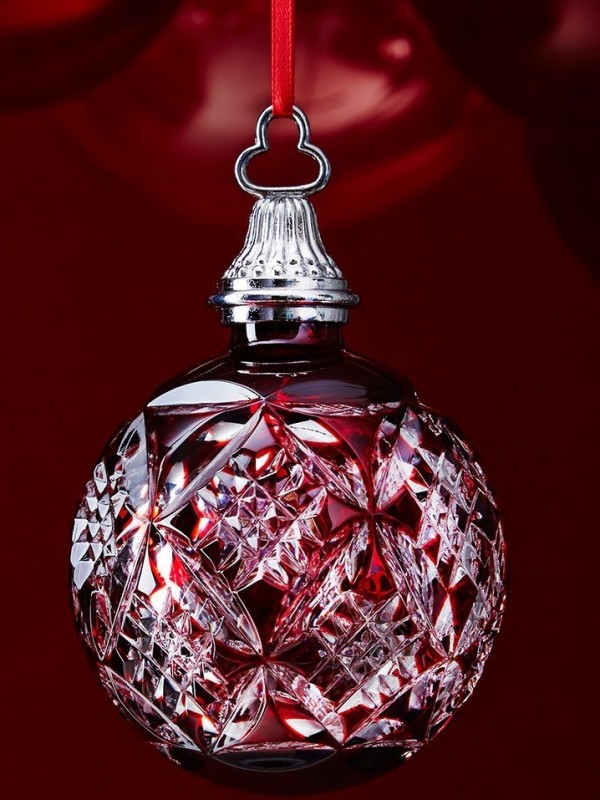 Waterford Red Cased Ball Ornament