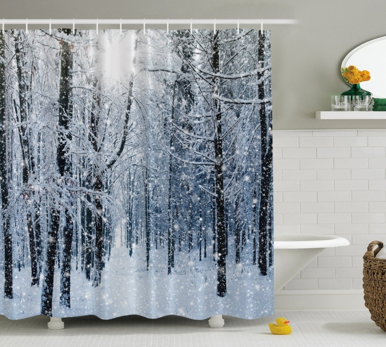 Christmas Winter Snow on Trees in a Forest Fabric Shower Curtain ...