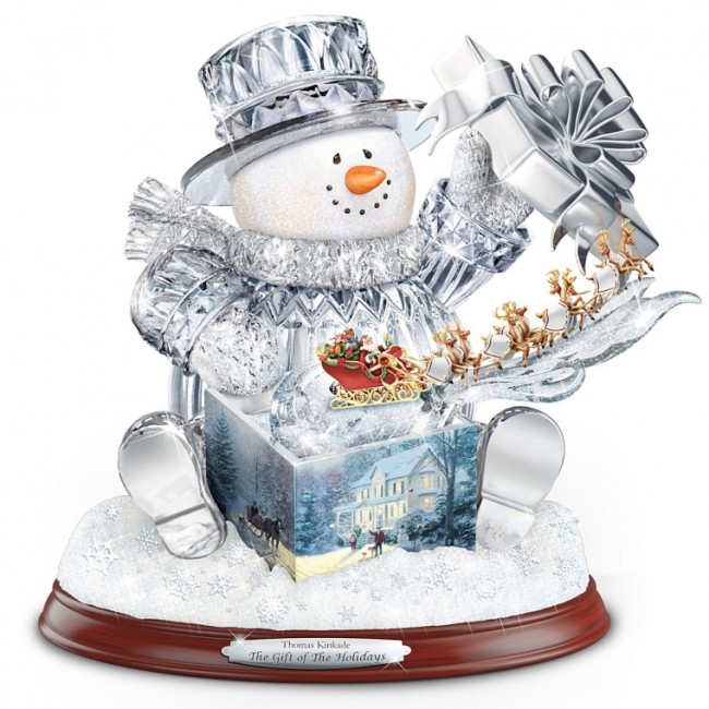 The Gift Of The Holidays Crystal Snowman Sculpture With Lights And Music
