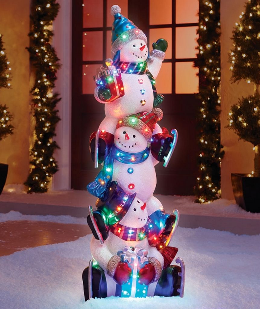 The 5′ Illuminated Snowman Totem Pole Christmas