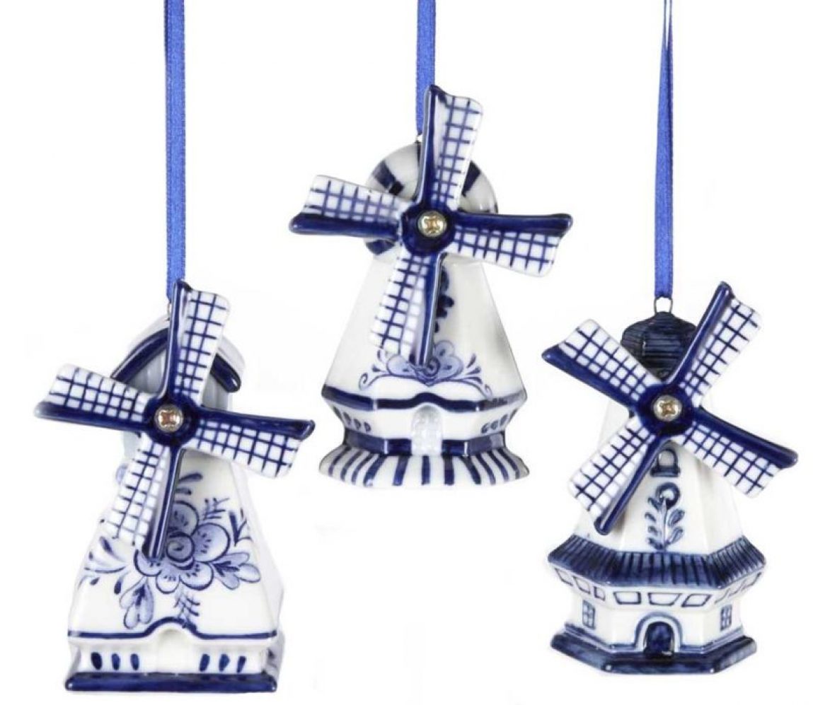 Delft Blue Windmill Ornaments Christmas