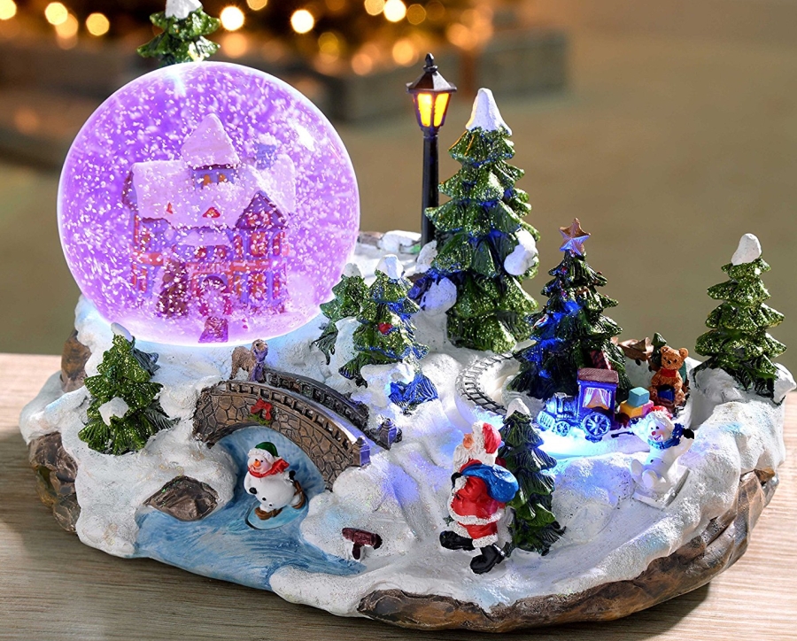 Christmas Star 10″ Snow Globe And Rotating Train
