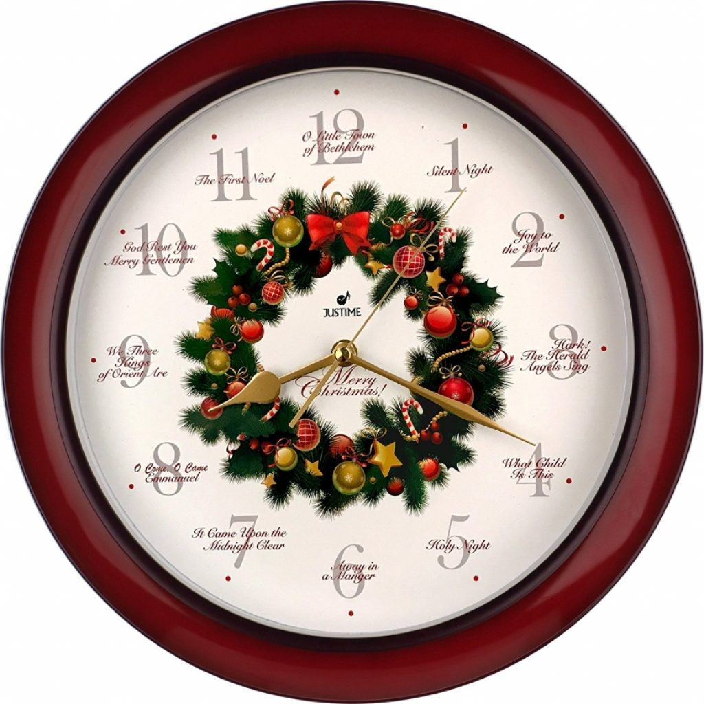 Elegant 14inch 12 Song of Carols of Christmas Wreath Melody Wall Clock