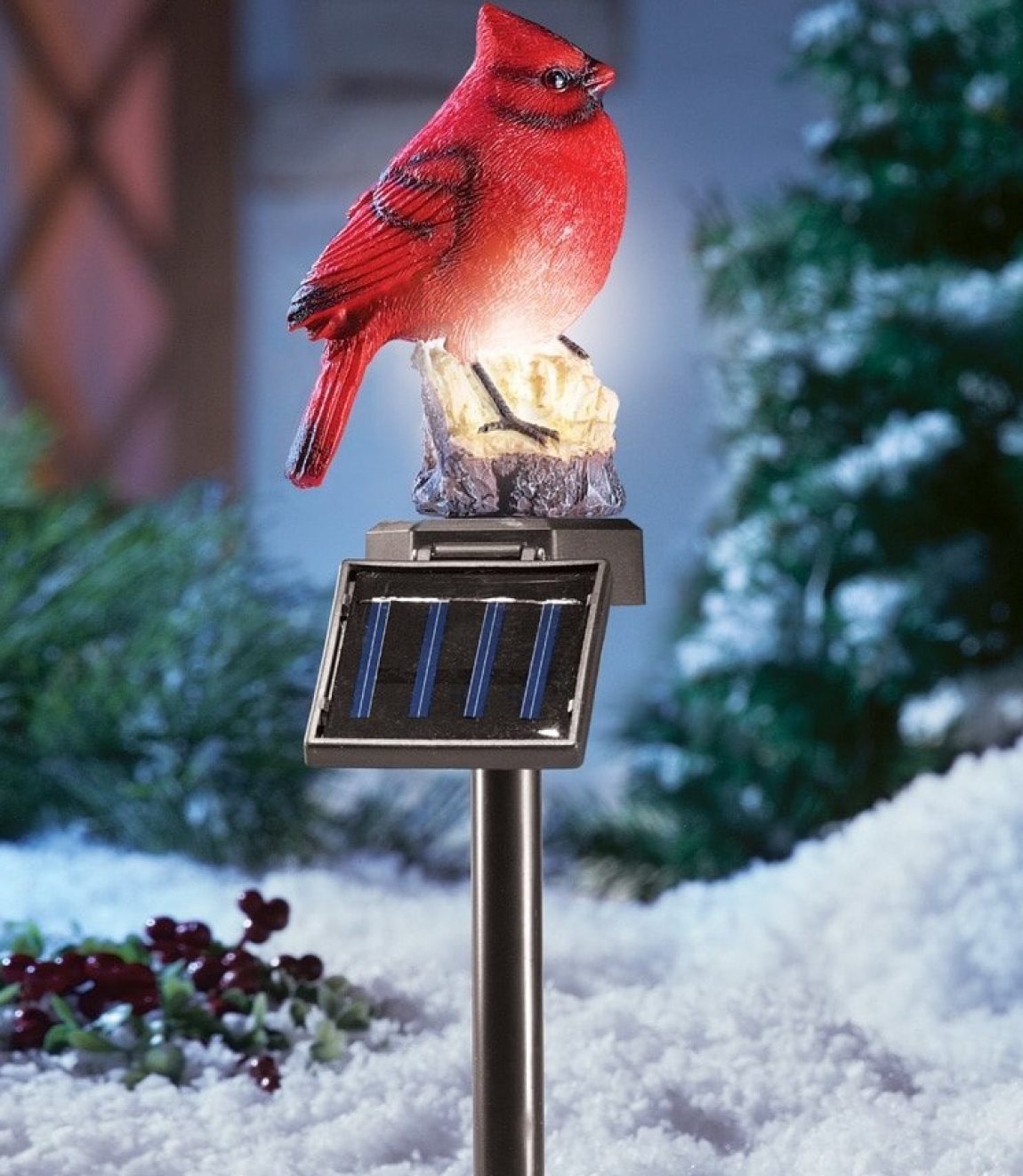 Solar Lighted Cardinal Outdoor Stake Christmas