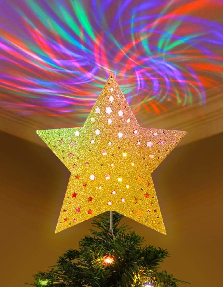 Christmas Tree Topper Lighted Star Tree Topper with Wave Projector