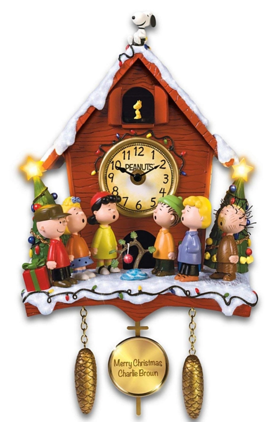 A Charlie Brown Christmas Sculptural Cuckoo Clock with Lights Music and