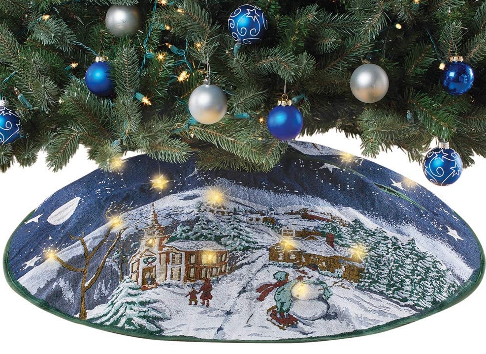 Holiday Winter Scene Lighted LED Tapestry Tree Skirt