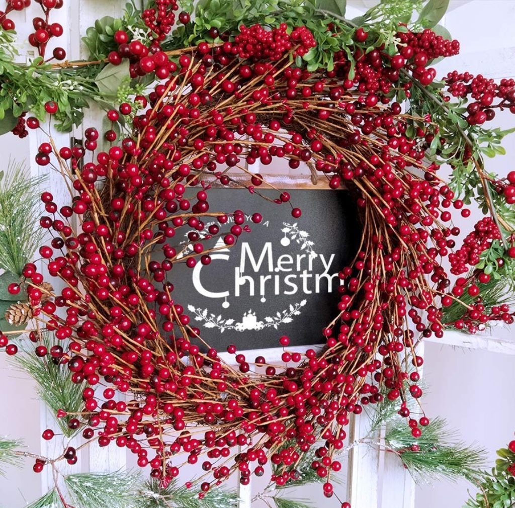 Rustic Artificial Red Berry Wreath Front Door Grapevine Twig Wreath ...