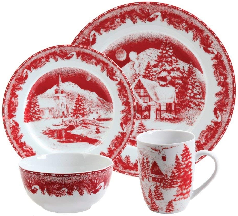 Winter Cottage 16-Piece Porcelain Dinnerware Set