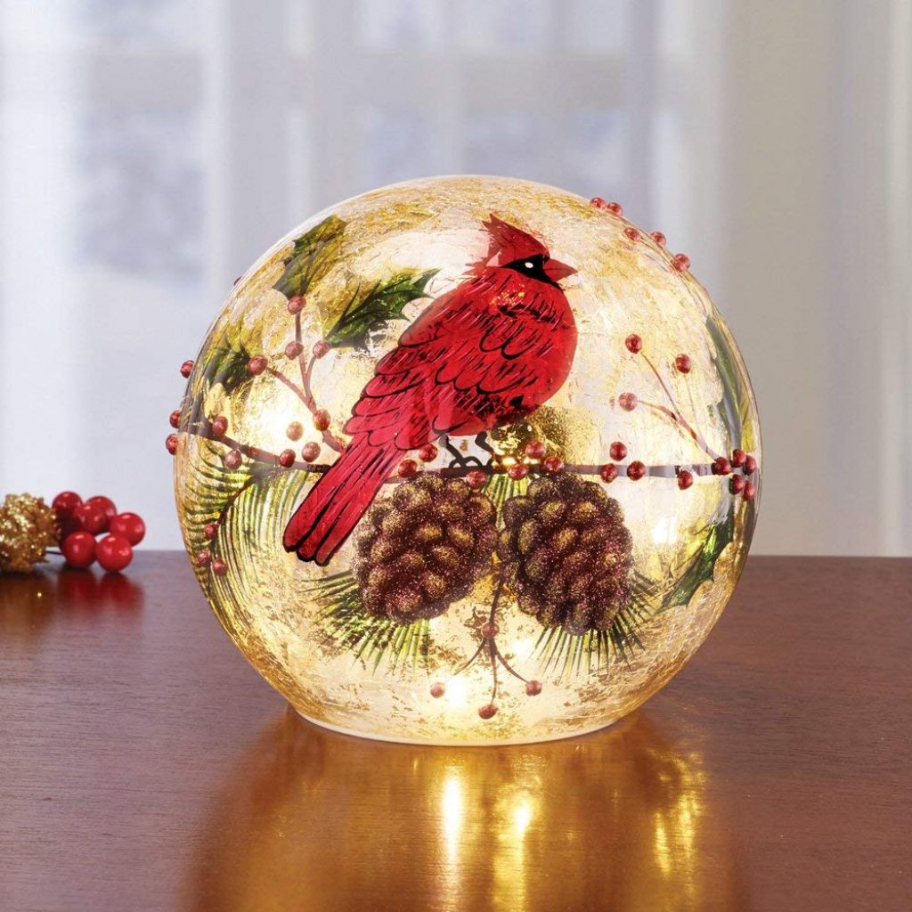 Cardinal Lighted Ball Christmas Tabletop Decoration | Christmas