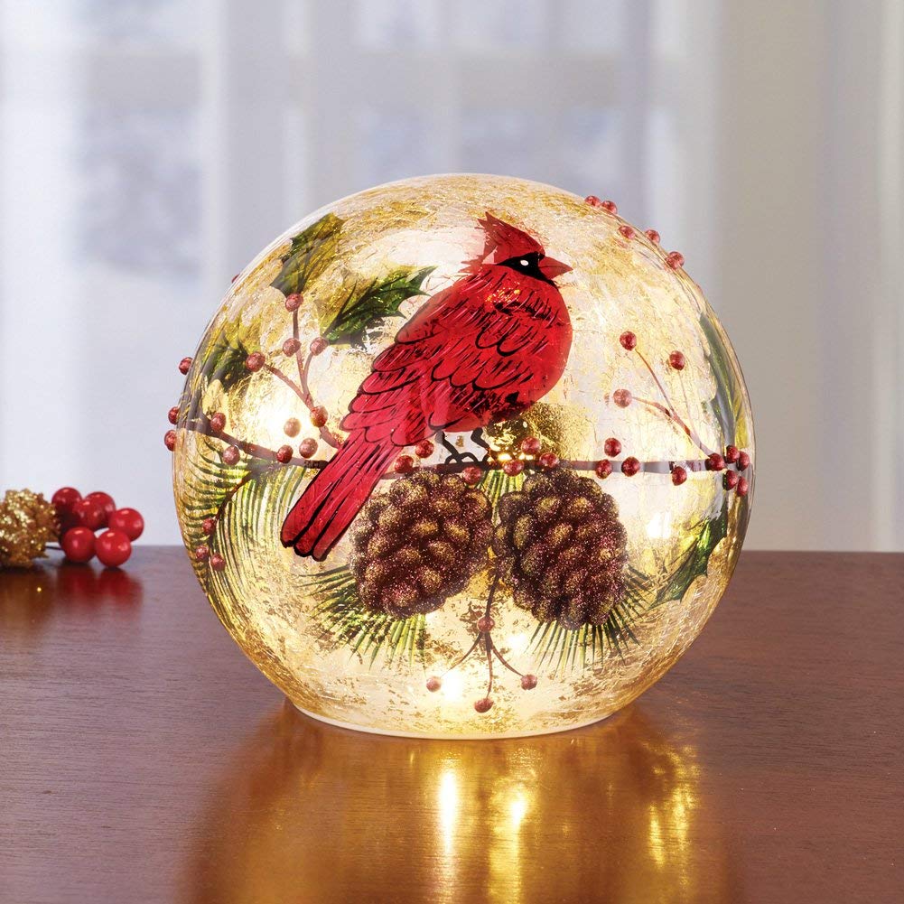 Cardinal Lighted Ball Christmas Tabletop Decoration