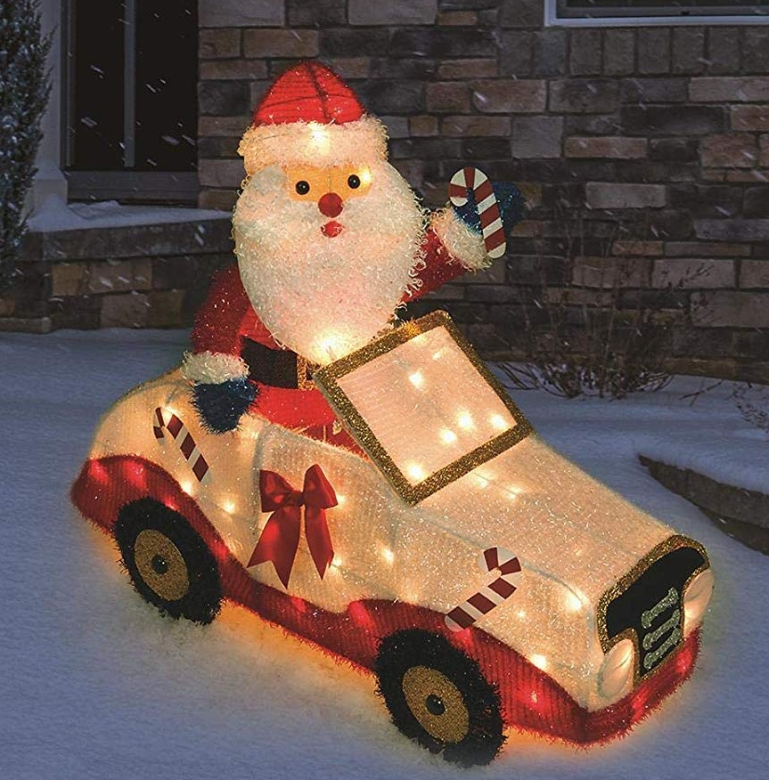 Lighted Santa in Car Sculpture Outdoor Christmas