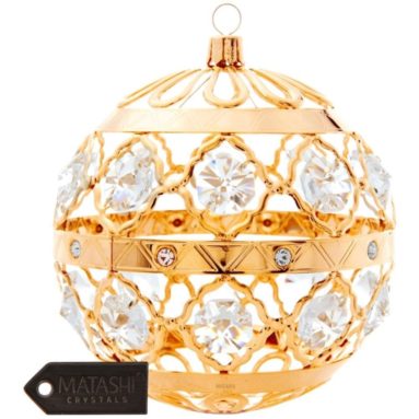 24K Gold Plated Crystal Studded Christmas Ball Ornament
