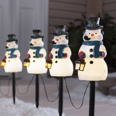 Snowman Stakes Pathway Markers Christmas Holiday Lights Outdoor Decor