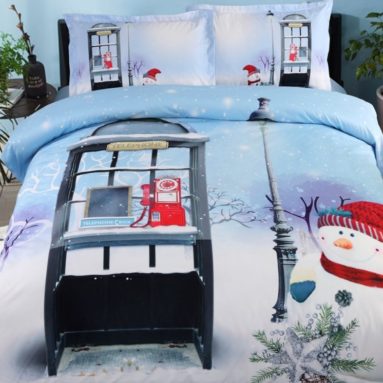 4 Piece Blue Christmas Duvet Cover Set