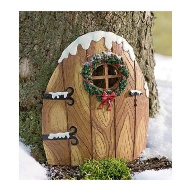 Resin Elfin Christmas Door with Snow-Drift Accents