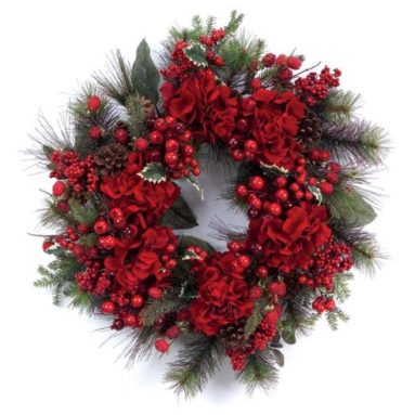 Red Hydrangea & Berry Christmas Wreath