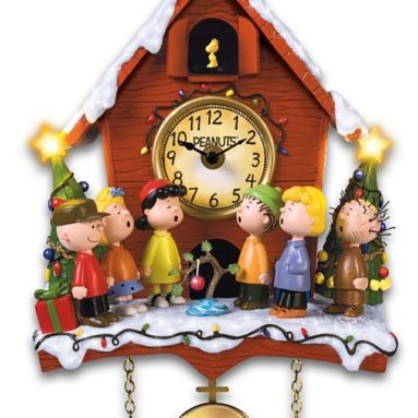 A Charlie Brown Christmas Sculptural Cuckoo Clock with Lights Music and Motion