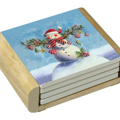 CounterArt Hanging Out Snowman Design Square Absorbent Coasters