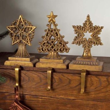 Antique Gold Stars and Christmas Tree Stocking Holders