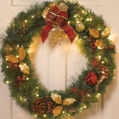 Battery-Operated Cordless Led Christmas Wreath With Timer