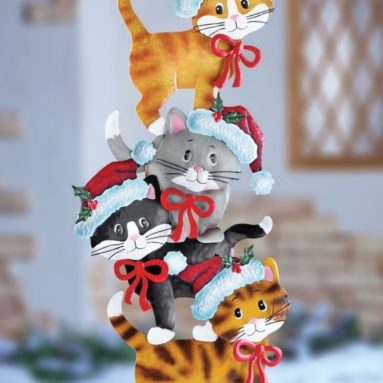 Cats Whimsical Cute Festive Metal Cat Wearing Santa Hats Christmas Outdoor Yard Decoration