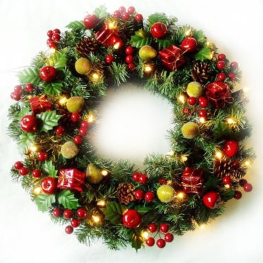 Christmas Cordless 70 Led Lights Fruitful Wreath