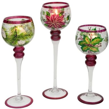 Christmas Hand Painted Glass Candlestick