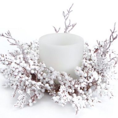 Christmas Pillar Candle Centerpieces with Snow and White Berries