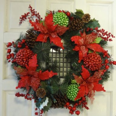26″ Christmas Poinsettia / Glitter Ball Wreath