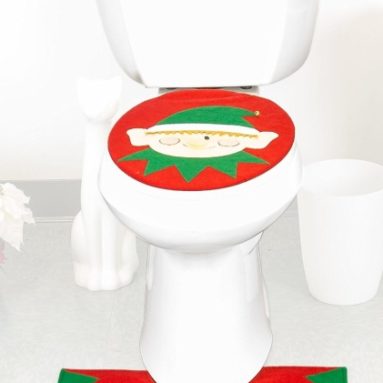 Christmas Santa Bathroom Toilet Seat Cover and Rug Set