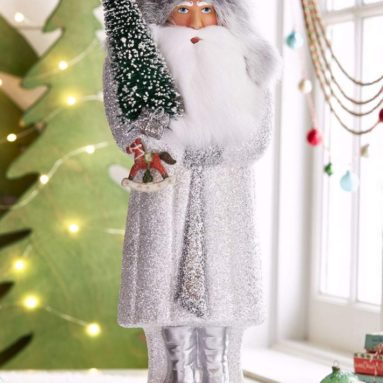Christmas Santa Gray Fur Tree Paper Mache Germany