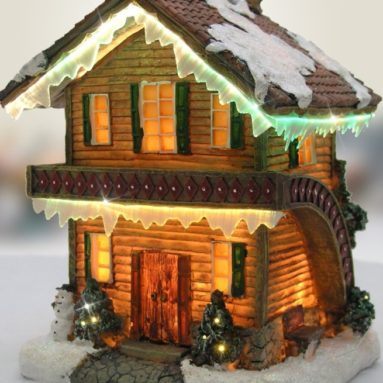 Christmas Snow Village Log Cabin Chalet Fiber Optic LED