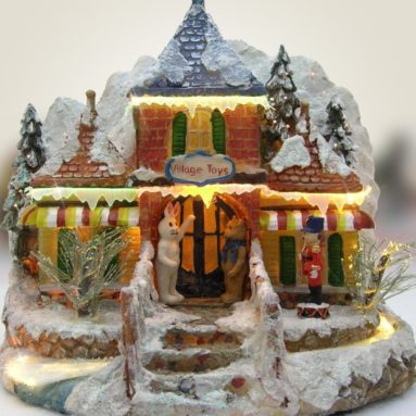 Christmas Snow Village Toy Store with Fiber Optic and LED