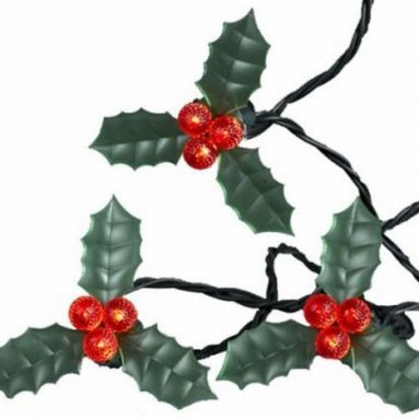 30-Light Green Holly Leaf with Red Berries LED Light Set