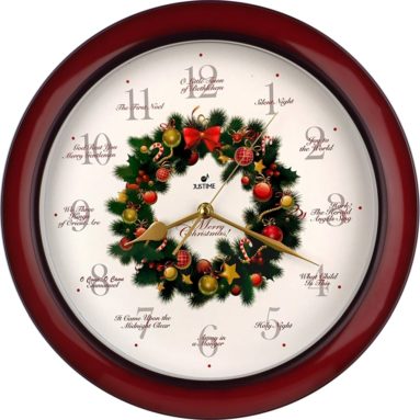 Elegant 14-inch 12 Song of Carols of Christmas Wreath Melody Wall Clock