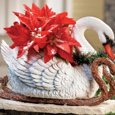 Elegant Sleigh Swan Plant Flower Pot Decor Christmas Centerpiece