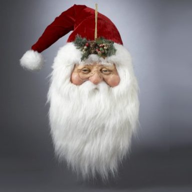 Faces of Christmas Santa Claus Head with Holly Ornament