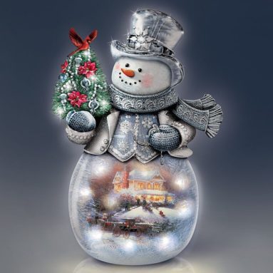 Frosted Glass Snowman Sculpture Lights Up