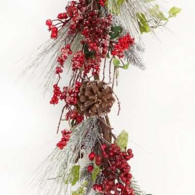 Frosted Pine with Clumps of Red Berry Garland