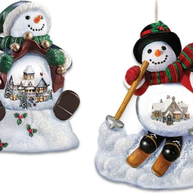 Holiday Scene Snowman Snowglobe Ornament Set
